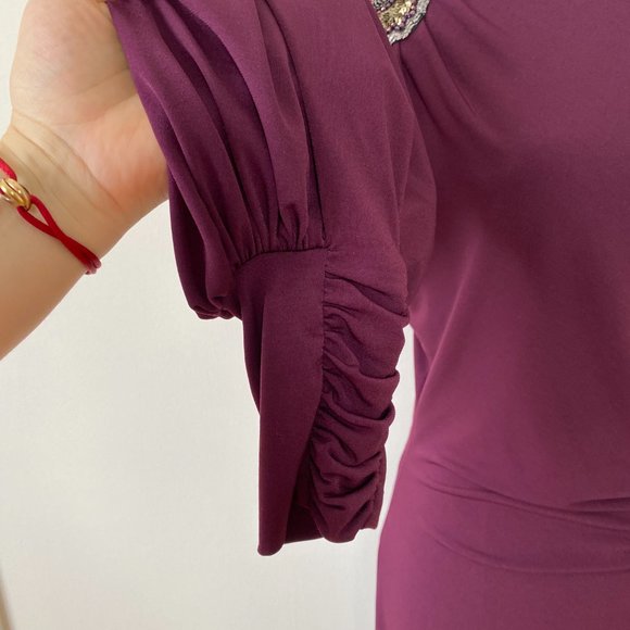 Dress By David Meister, Size US 8, Maroon, burgundy, embroidered bead flower - Picture 16 of 16